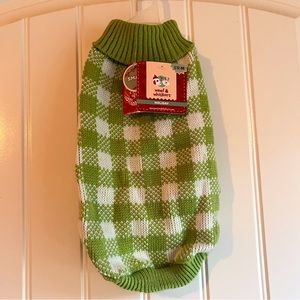 Small green and white dog sweater